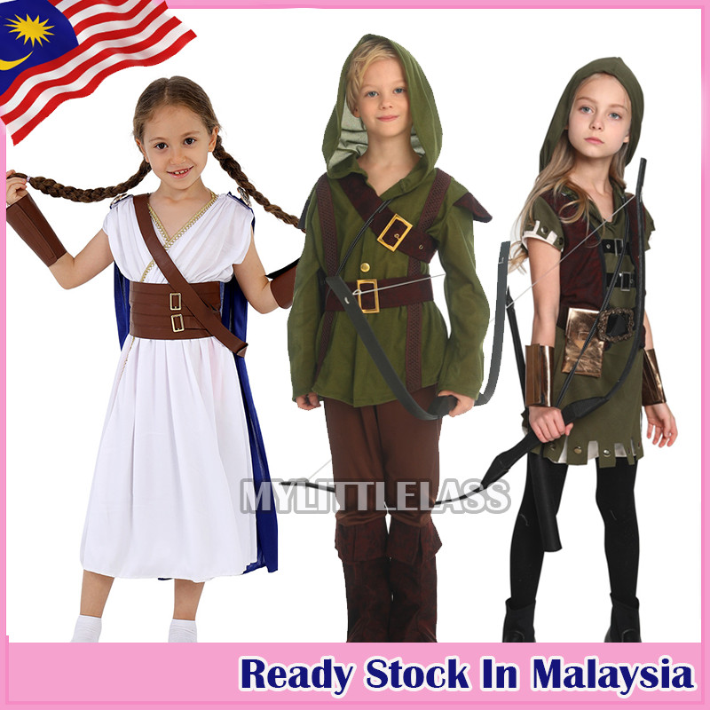 MYLITTLELASS เด็ก Forest Hunter เครื่องแต่งกาย Archer Hunter Hoodie Dress Up 4-9 ปี