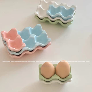 ถาดเซรามิคเก็บไข่ สีสันน่ารักมาก วางซ้อนกันได้ การจัดเก็บของสดในตู้เย็น พร้อมส่ง