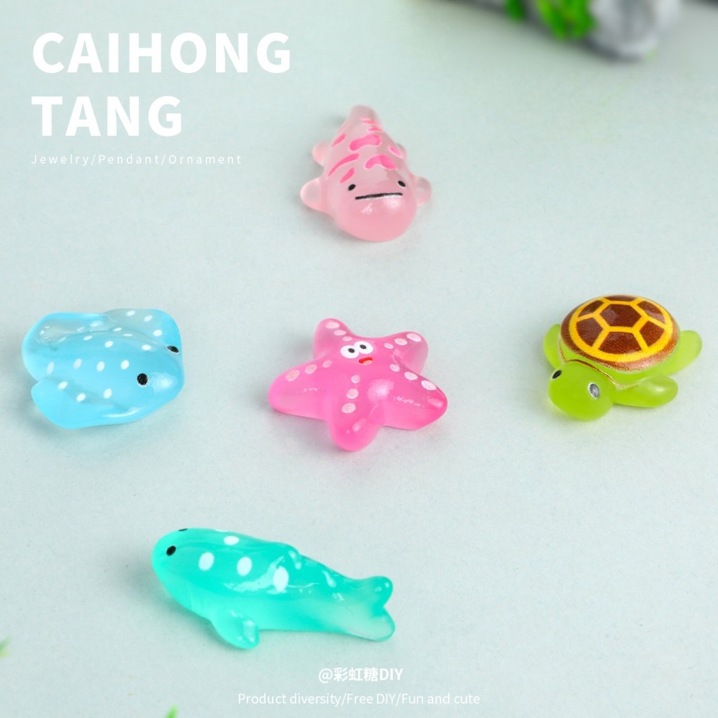 เรซิ่นการ์ตูนสัตว์ทะเล ตุ๊กตาส่องสว่าง สำหรับพวงกุญแจและเครื่องประดับเล็บ พร้อมขายส่ง