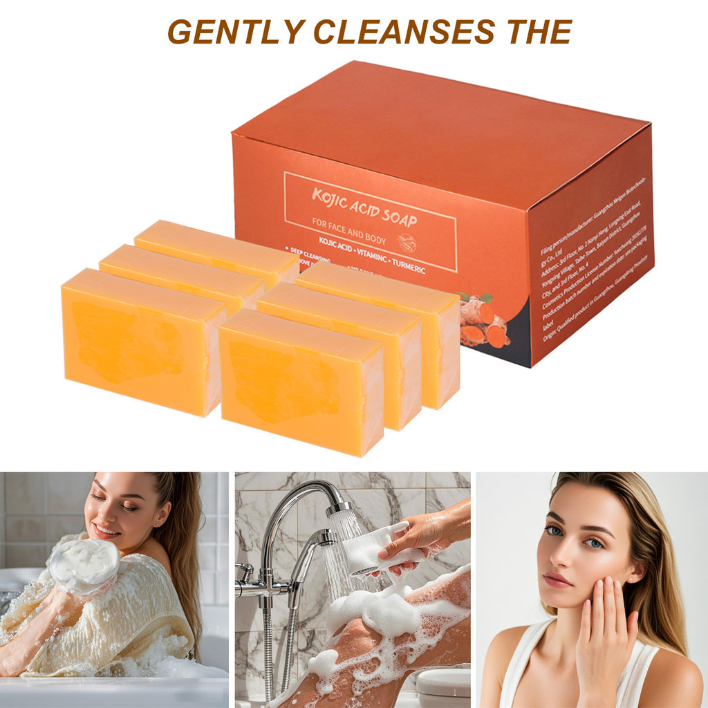 #in สต็อก # 6/12PCS 100g Handmade Kojic Acid Soap Turmeric & Kojic Acid Brightening Soap Care Body W