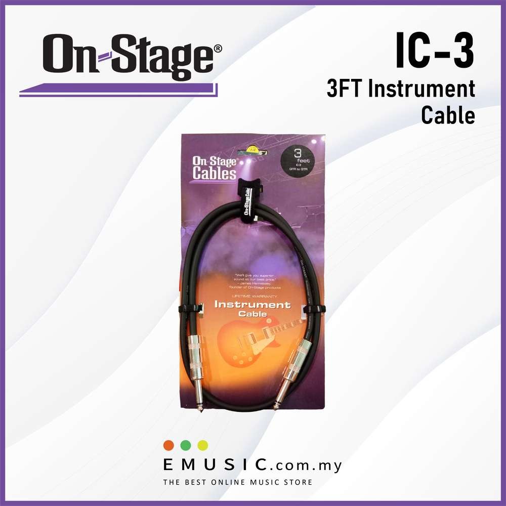 On Stage IC-3 Guitar / Instrument Cable 3ft / 0.9m (QTR - QTR)
