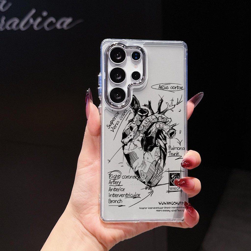 โลหะใสกล้องเคสโทรศัพท์ Super Cool Heart รูปแบบการ์ตูน Hand Drawn สําหรับ OPPO A98 A9 F9 A17 A15S A94