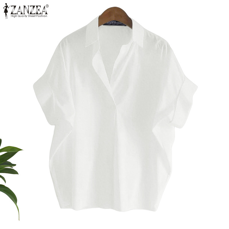ZANZEA เสื้อเชิ๊ตหญิงสำหรับวันหยุดและทำงาน แขนสั้น ทรงH