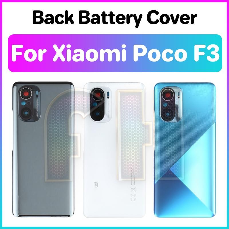 ฝาหลังแบตเตอรี่กระจกสําหรับ xiaomi poco f3 ประตูด้านหลังแบตเตอรี่ฝาหลังเลนส์กล้องกระจก