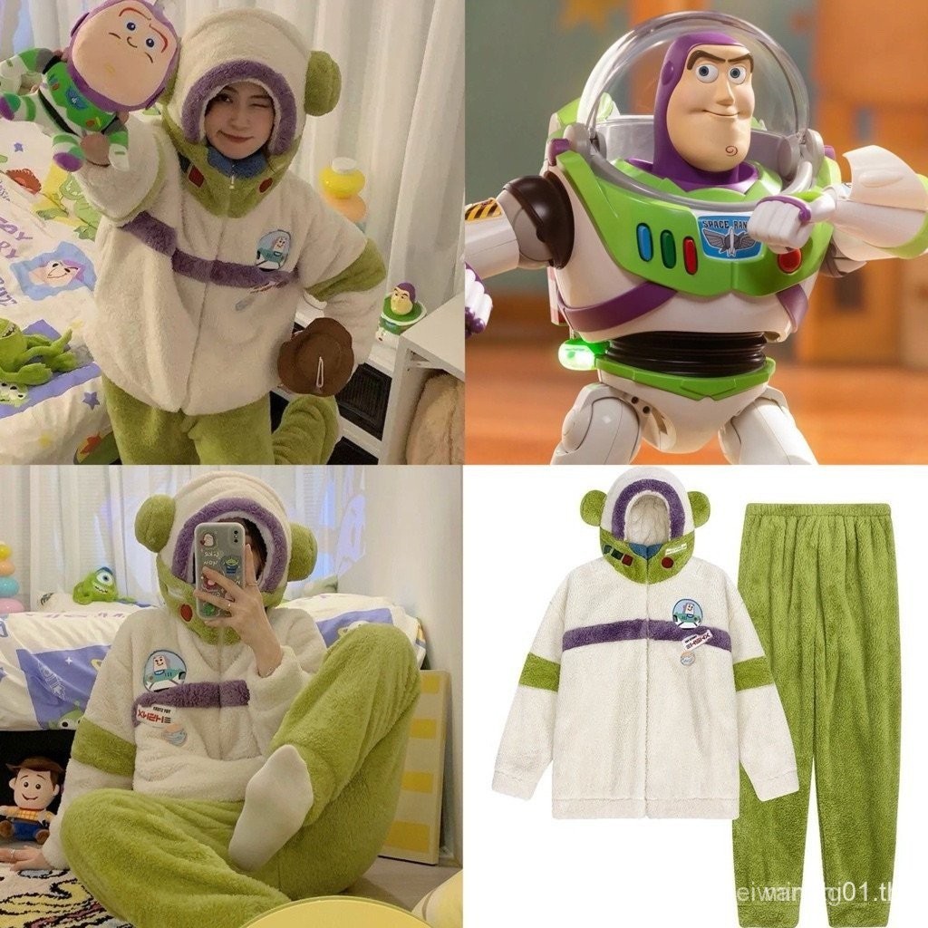 ชุดคอสเพลย์ Toy Story Buzz Lightyear สำหรับฤดูหนาว ชุดนอนพร้อมหมวกนักบินอวกาศ