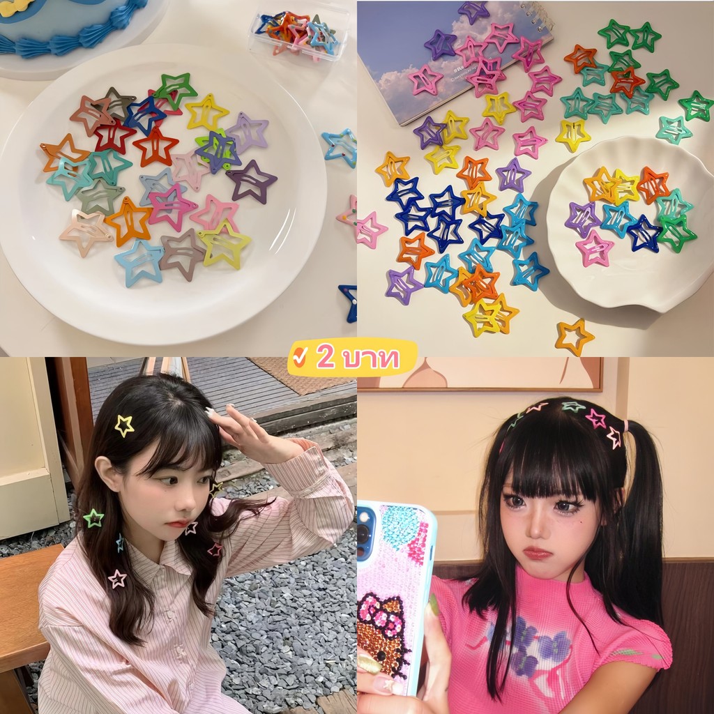 พร้อมส่ง สีพาสเทลสดใส ตัวเล็กน่ารักมาก กิ๊ปติดผมลายดวงสไตล์เกาหลี "VO-42" Miss Kitty