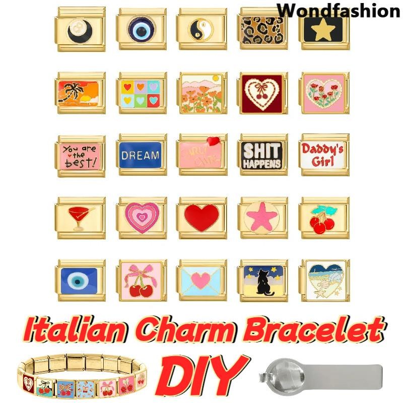 สร้อยข้อมือ Love Dream ลายดอกไม้อิตาเลียน Charm ขนาด 9 มม. สแตนเลส สำหรับลุคเรโทร