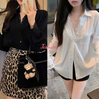 เสื้อเชิ้ตผู้หญิง คอวี แขนยาว ลายลูกไม้