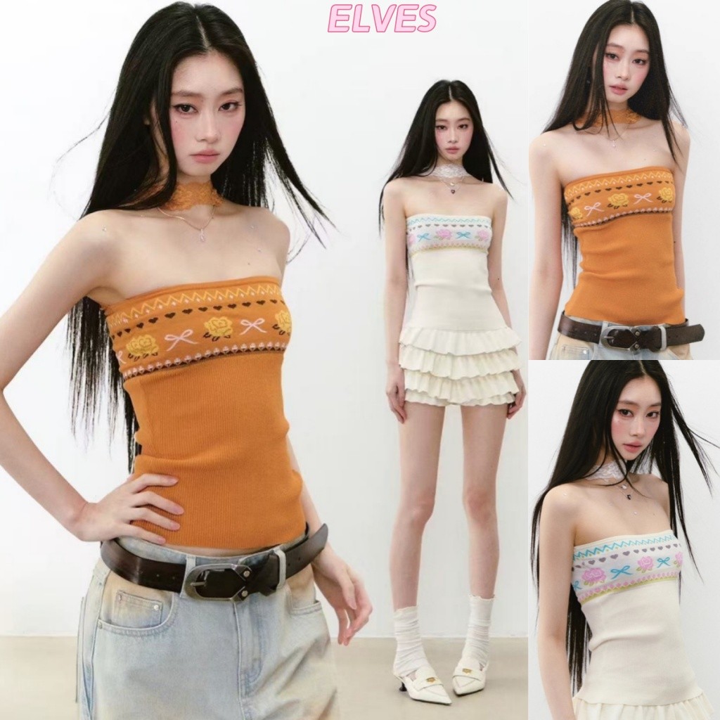 Elves พร้อม เสื้อคล้องคอ ผ้าไหมพรมสีสดใส ลายโบฮีเมี้ยน เสื้อยืดแฟชั่นเกาหลี“ Y9353”