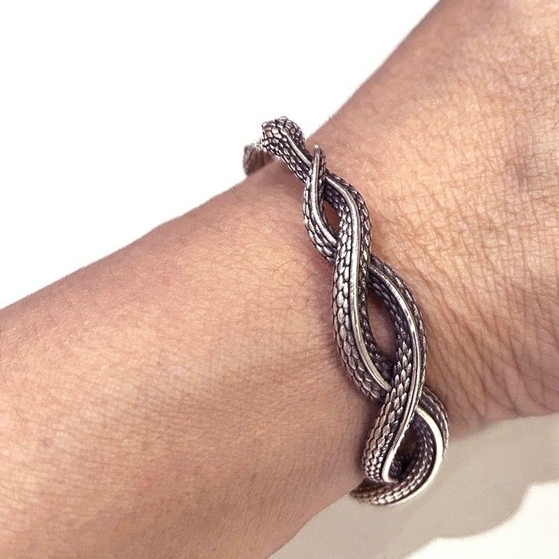 Retro Double Snake Guardian Snake Open Zodiac Bracelet Boy Snake Bracelet อินเทรนด์20250724