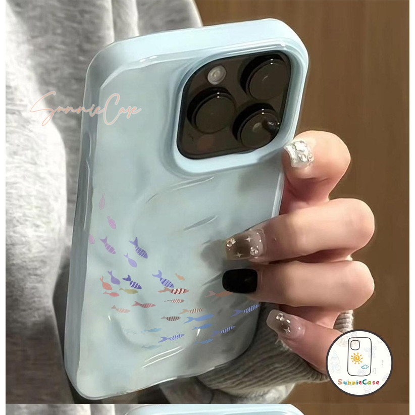 ปลา เคสไอโฟน 16 สำหรับ IPhone 13 11 16 15 12 14 Pro Max XS X XR Max 7 11 16 8 Plus แฟชั่น เปลือกอ่อนจีบ เปลือกอ่อน