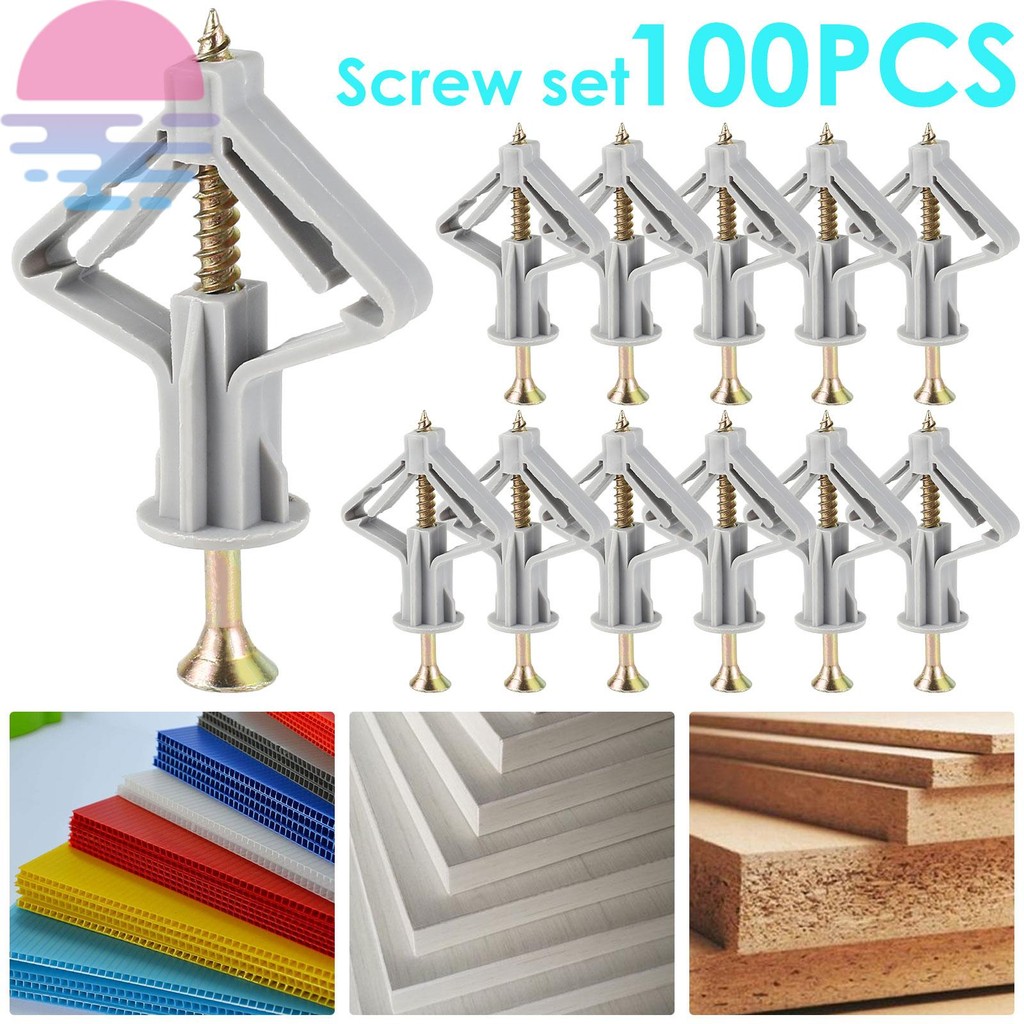 100 ชิ้น Drywall Anchor ชุดโลหะขยาย Plasterboard Anchor Unbreakable Drywall Fastener สําหรับ Home SH