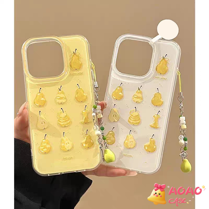 เคสไอโฟน 15 16 สำหรับ iPhone 11 13 15 16 14 12 Pro Max 15 16 14 Plus ลูกแพร์สีเหลืองสดหรูหราปกอ่อน IMD ใหม่