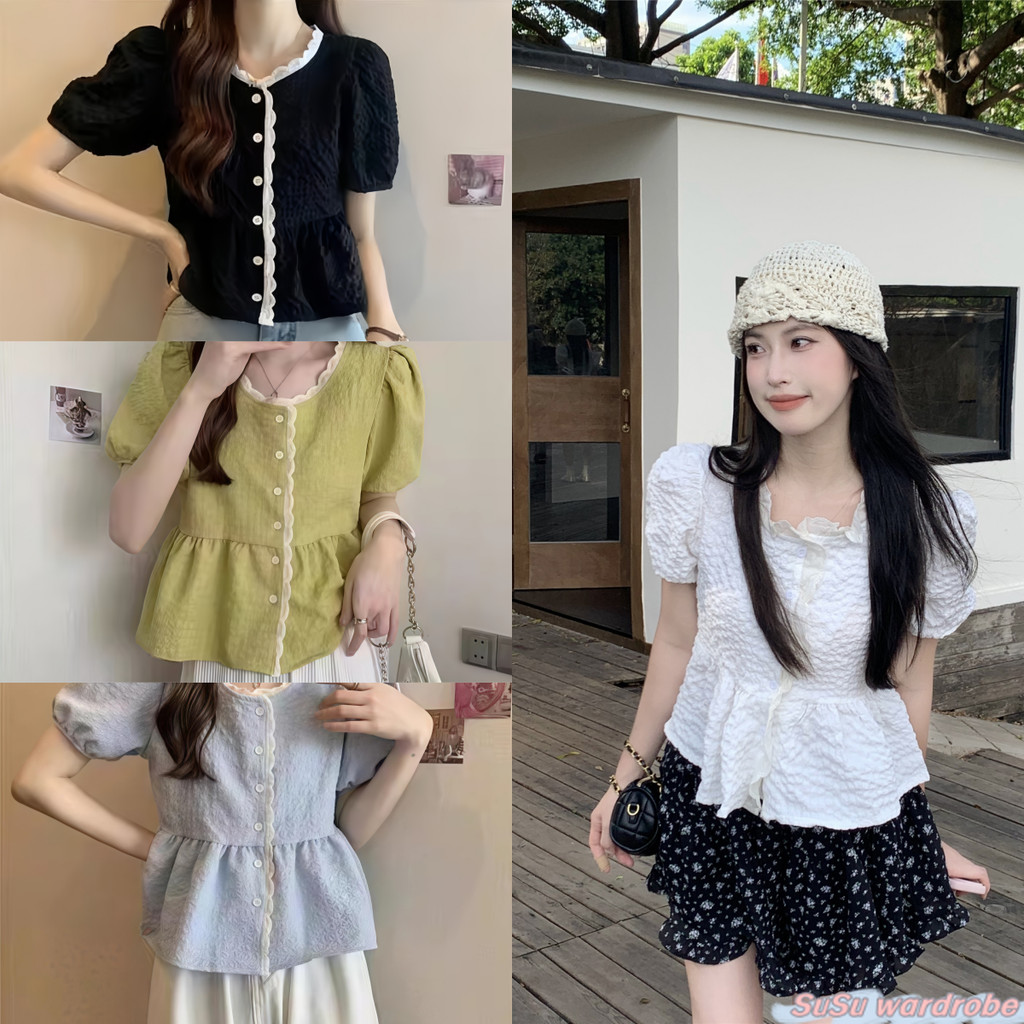 SuSu  พร้อมส่ง   เสื้อ เสื้อไหมพรมแขนสั้นสไตล์เกาหลี ดีไซน์รัดรูปเอวสวย เนื้อนุ่มอุ่นน่ารักมาก 60109 ราคา ถูกที่สุด ดีลบีเคเค