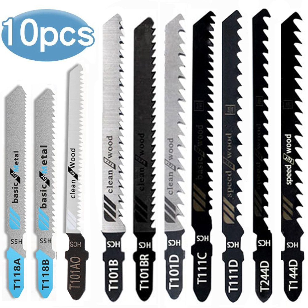 10 ชิ้น T-Sharp ใบเลื่อยจิ๊กซอว์ไฟฟ้า HCS คละใบเลื่อยจิ๊กสําหรับไม้พลาสติกตัดโลหะ T119B T111C T218A 