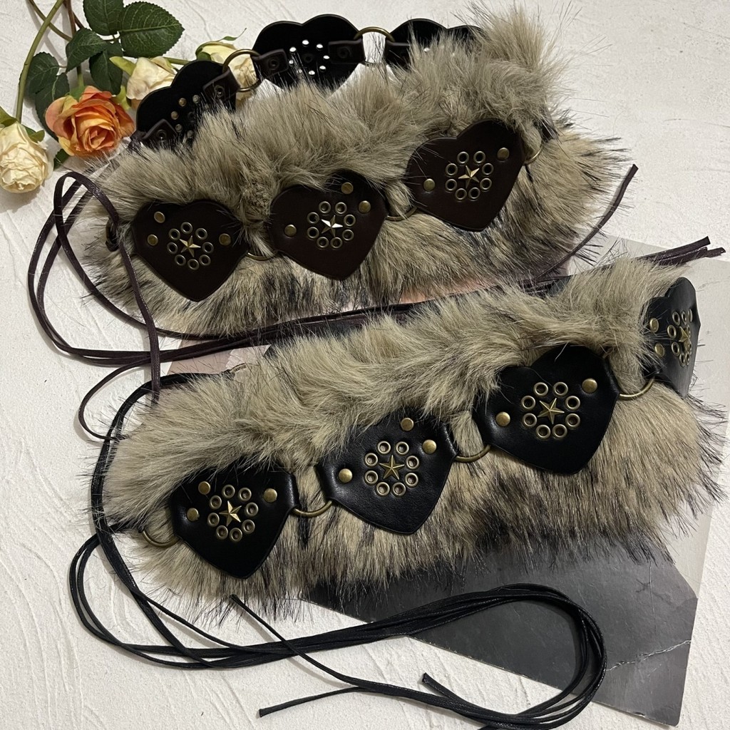 Fu American Ancient Asian Culture Punk y2k Fur Stitching Belt Hot Girl Fur Accessories Belt Trend 8
