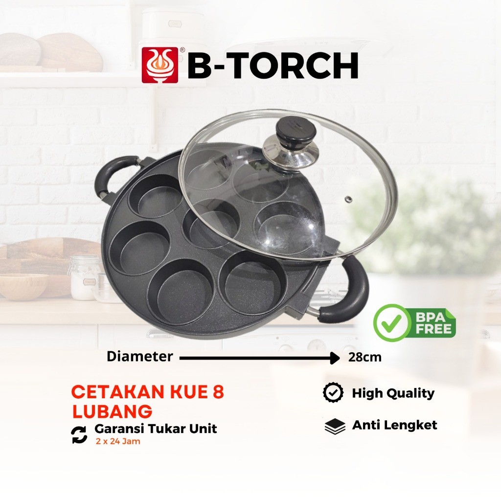 คุณเห็น24.SHOP B-TORCH แม่พิมพ์เค้กแม่พิมพ์ไข่ 8 หลุมเทฟลอน