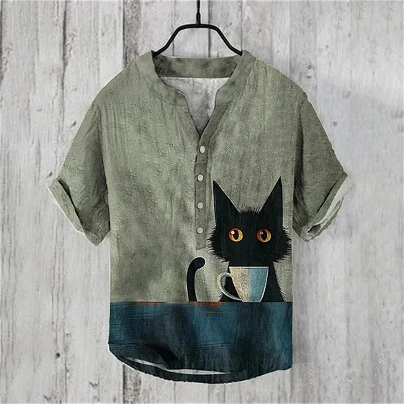 เสื้อลินินแขนสั้นสำหรับฤดูร้อน ผู้ชายสไตล์จีน ทรงพอดีตัว ใหม่ล่าสุด