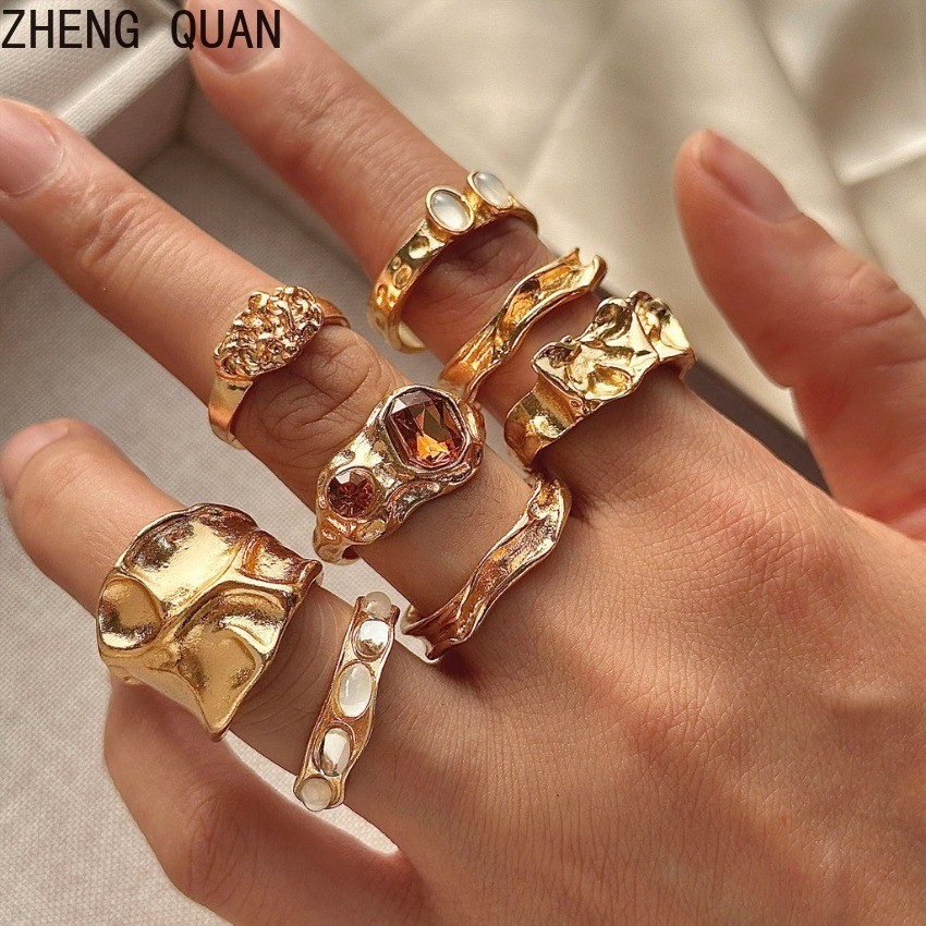 ชุดแหวนเรขาคณิตแบบอสมมาตรสำหรับผู้หญิง พร้อมให้เป็นของขวัญวันพิเศษ