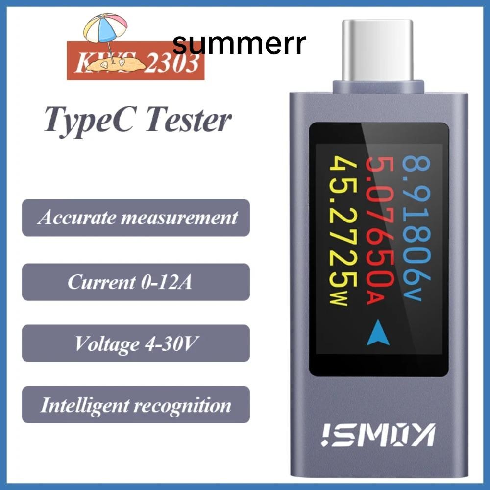 SUMMERR Power Meter Tester, PD Type-C Current และแรงดันไฟฟ้า, DC 4-30V 0-12A KWS-2303C จอแสดงผล LCD 