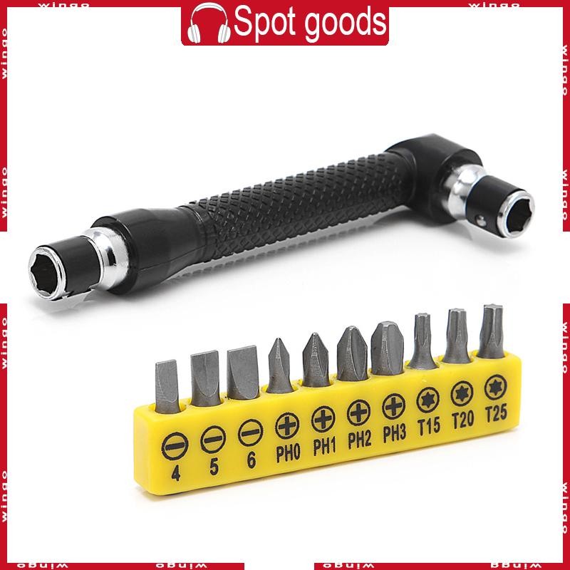 WIN 10 in 1 ซ็อกเก็ตไขควงมุมรูปตัว L สําหรับหัวประแจคู่ไดร์เวอร์ Torx แบน