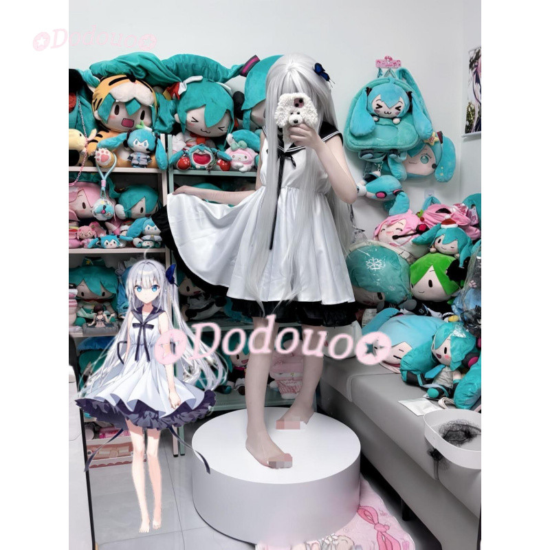 GINKA Four Palace Silver Flower cos Neck jk Dress คอสเพลย์น่ารัก