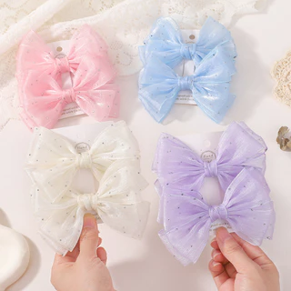 2pcs ลูกไม้หวานสาวชีฟองคลิปผมน่ารักโบว์คลิปผมเด็กเกาหลี Headwear ผมขายส่ง