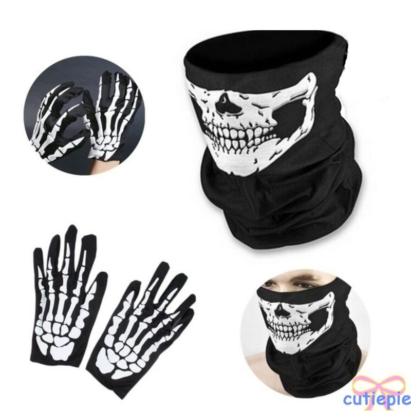 Cutie Halloween Skeleton Gloves and Skull Face Set Indoor Outdoor Face Cover