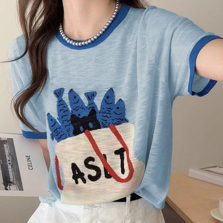 เสื้อโอเวอร์ไซซ์สำหรับผู้หญิง พิมพ์ลายตามแฟชั่นฤดูร้อน รอบคอนุ่มนวล และสวมใส่ง่ายทุกวัน