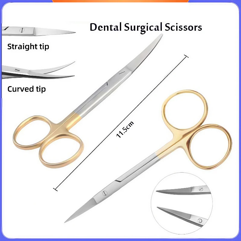 ทันตกรรมกรรไกรผ่าตัดโค้งชุบทองจับจักษุกรรไกรทันตแพทย์ทางการแพทย์ถอดชิ้นส่วนเครื่องมือ
