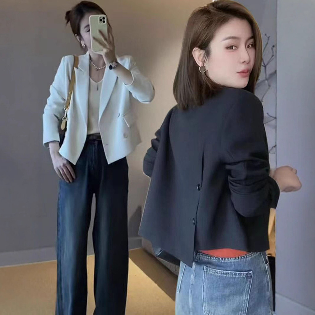 Small suit coat for women 2025 outer wear new Korean style high-end small short casual black suit top
