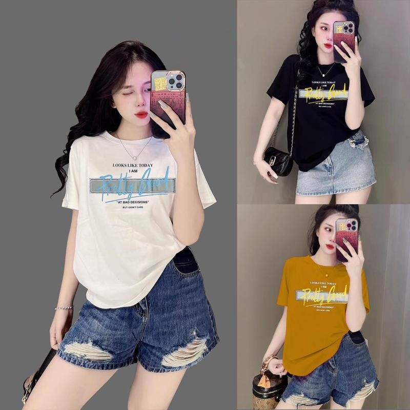 นางสาว เสื้อยืดแขนสั้นพิมพ์ลายย้อนยุค ฤดูร้อนใหม่  สตรีทแฟชั่นลำลอง เสื้อส่วนบุคคล