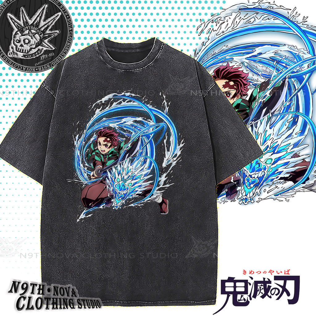 N9THNOVA COD [Demon Slayer] Anime Original Washed T-shirt, Unisex, High-quality with Tanjirou Design