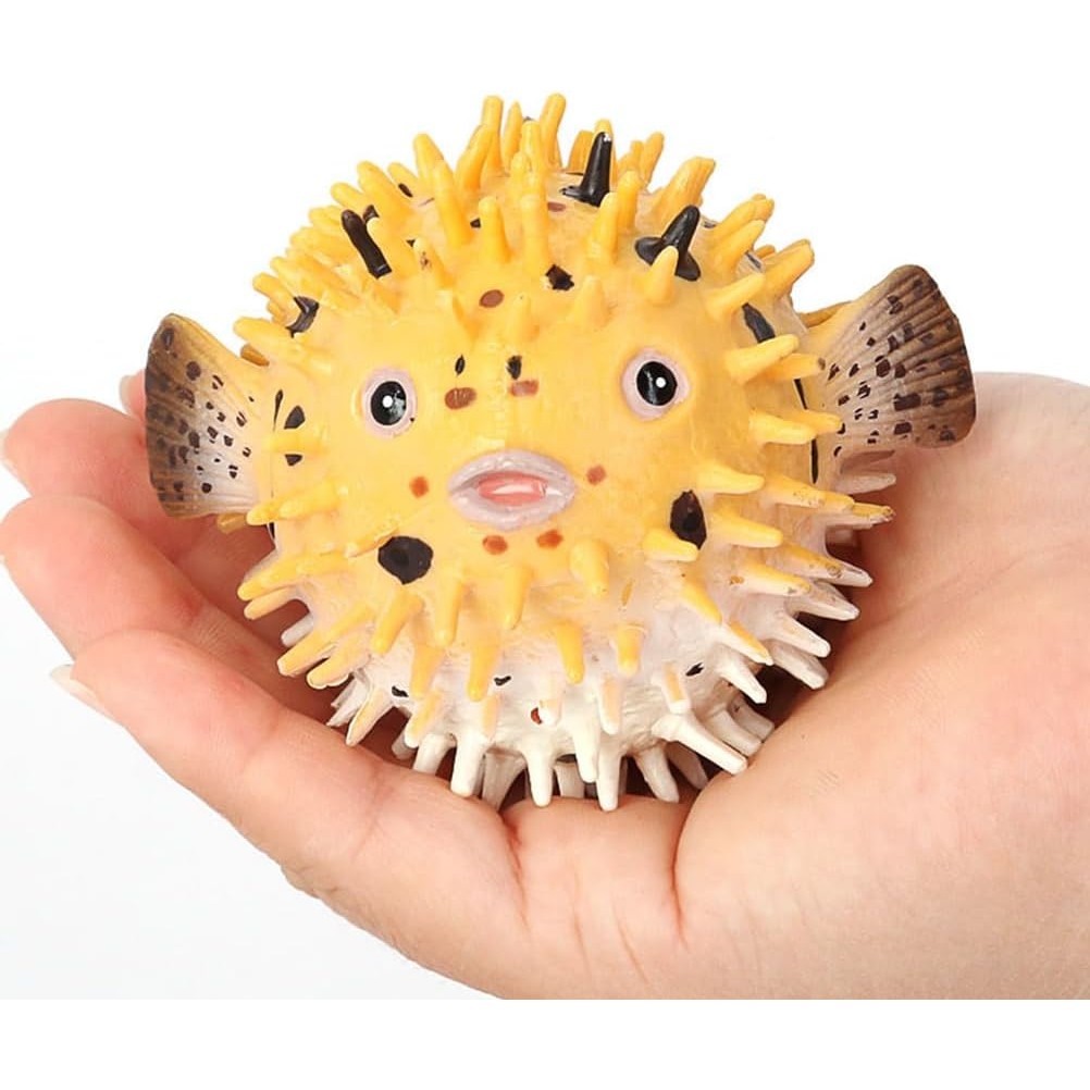 โมเดลปลาปักเป้าจําลอง - ของเล่นสัตว์ทะเลพลาสติกสีเหลืองอ่อนสําหรับเด็ก, ของตกแต่งเดสก์ท็อปสิ่งมีชีวิ