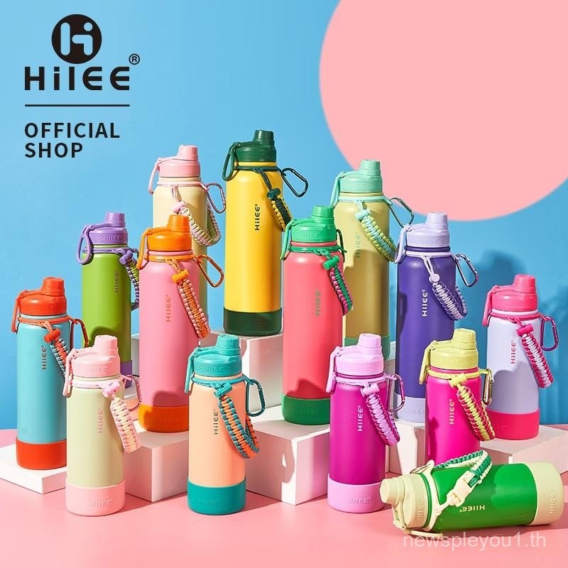 Hilee กระบอกน้ำผลไม้ พาสเทลสดใส พร้อมสายคล้องมือ  สแตนเลสเกรดการแพทย์ กันรั่ว 360° แถมแผ่นรองซิลิโคน