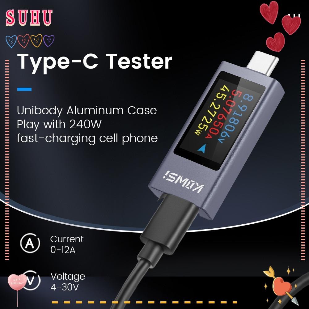 SUHU Current และแรงดันไฟฟ้า, Type-C PD Power Meter Tester, DC 4-30V 0-12A จอแสดงผล LCD KWS-2303C โทร