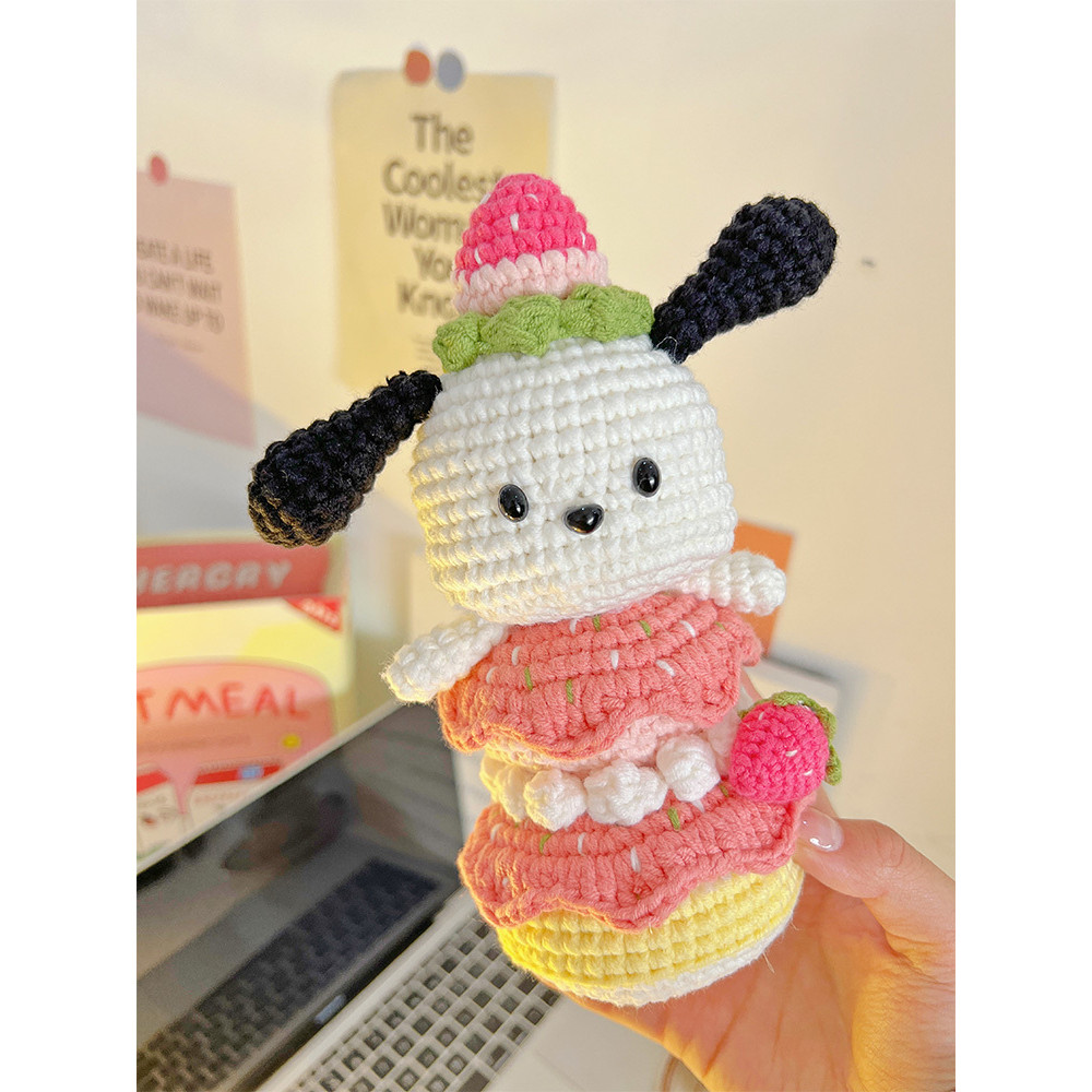 Pochacco Crochet Kit for Girlfriend, Cute Handmade Strawberry Cake Pattern, DIY Kit for Fun and Rela