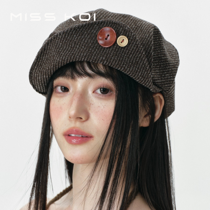 MISSKOI Retro ลายปุ่มจิตรกรหมวกหญิงฤดูใบไม้ผลิฤดูใบไม้ร่วงเกาหลีรุ่นญี่ปุ่น All-Match Beret Face-Face ขนาดเล็ก Newsboy หมวก ins - รูปที่ 5