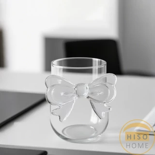 Hiso แก้วโบว์ใส ดีไซน์ที่จับเป็นโบว์ได้เก๋น่ารัก แก้วน้ำ แก้วนม Glass Cup