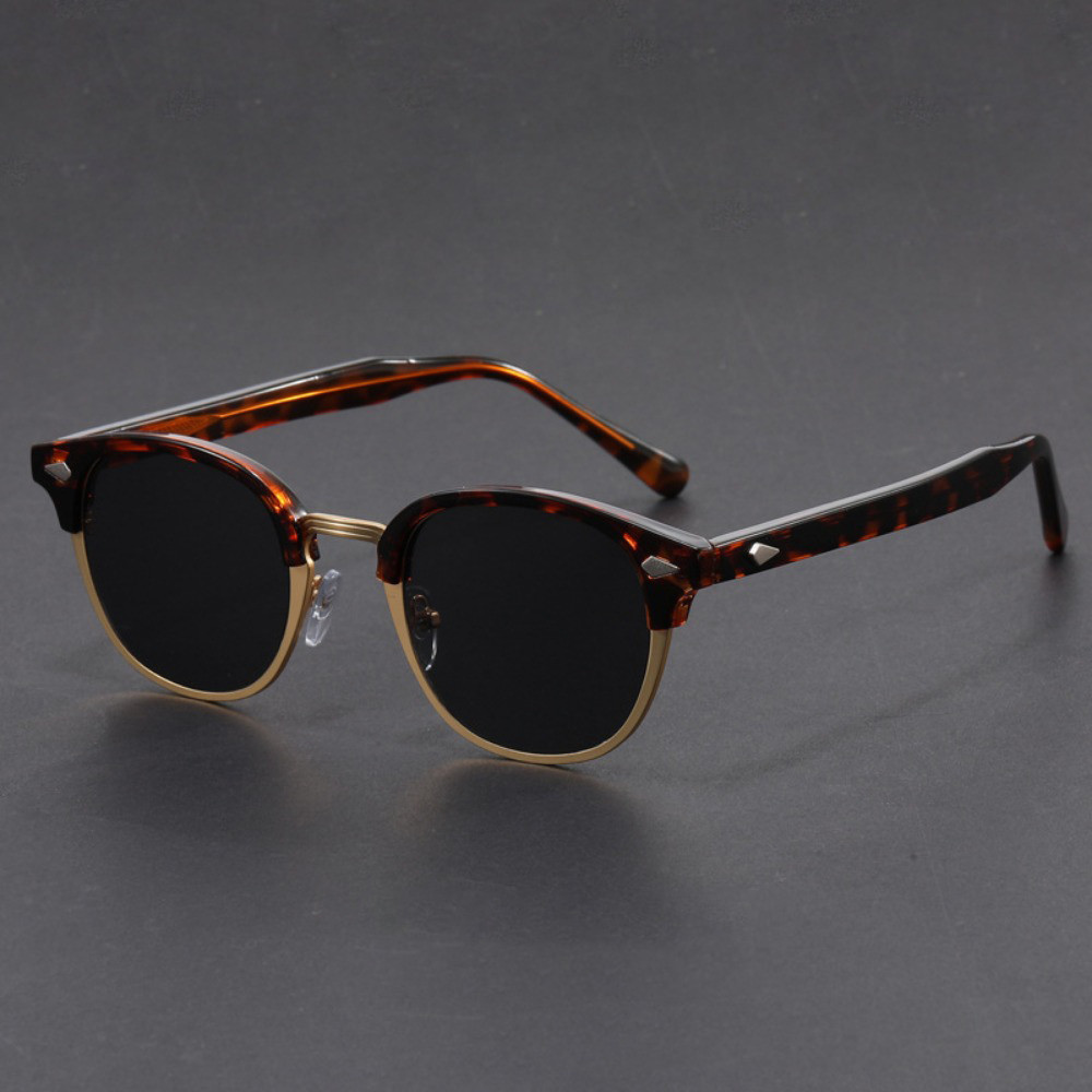 Classic Half-frame Shades สําหรับผู้ชายและผู้หญิง Retro Rivet แว่นตาขนาดเล็กผู้ชายยอดนิยมสีดํา Anti-glare Travel Shades