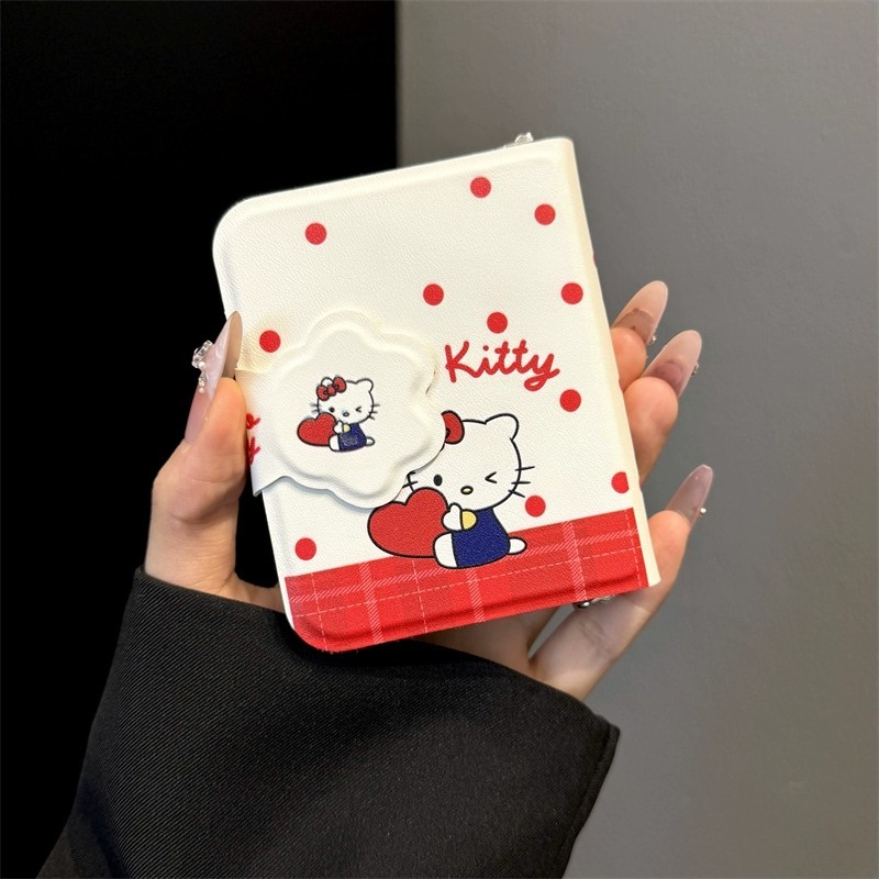 เหมาะสําหรับ Samsung Galaxy Z Flip7 Flip6 Flip5 5G ความคิดสร้างสรรค์โน้ตบุ๊คลายจุดสีแดง Love KT แมวเคสโทรศัพท์ Lanyard เปลือกพับสําหรับ Zflip 7 FE 5 6 PuraX น่ารักฝาครอบป้องกัน