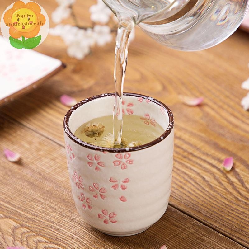 Toplan สไตล์ญี่ปุ่น Kung Fu ชาเซรามิค Underglaze Porcelain ถ้วยชาบ้าน Sub-Cup แก้วชาถ้วยสีชมพูสีขาว TH