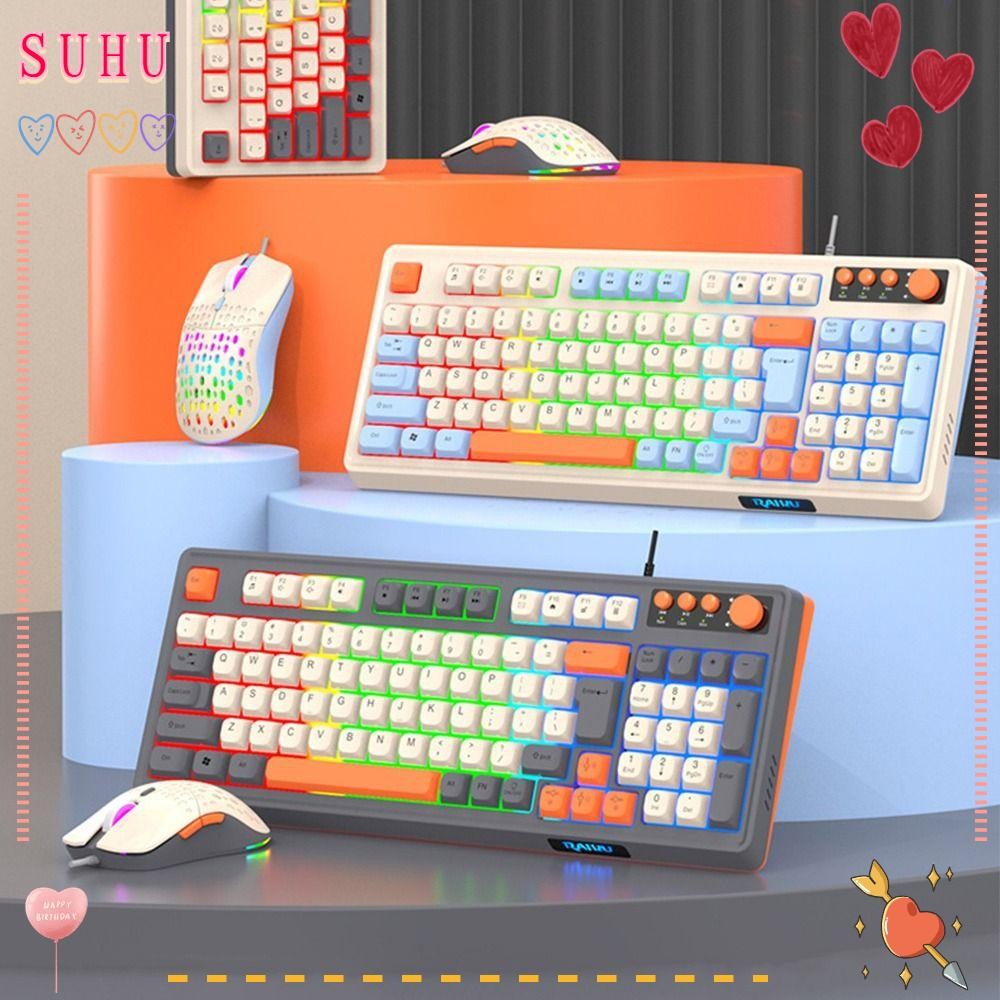 SUHU RAID T98 คีย์บอร์ด, คีย์บอร์ดเมาส์ชุด, 98 คีย์เค้าโครงการเชื่อมต่อ USB Luminous Gaming Mechanic