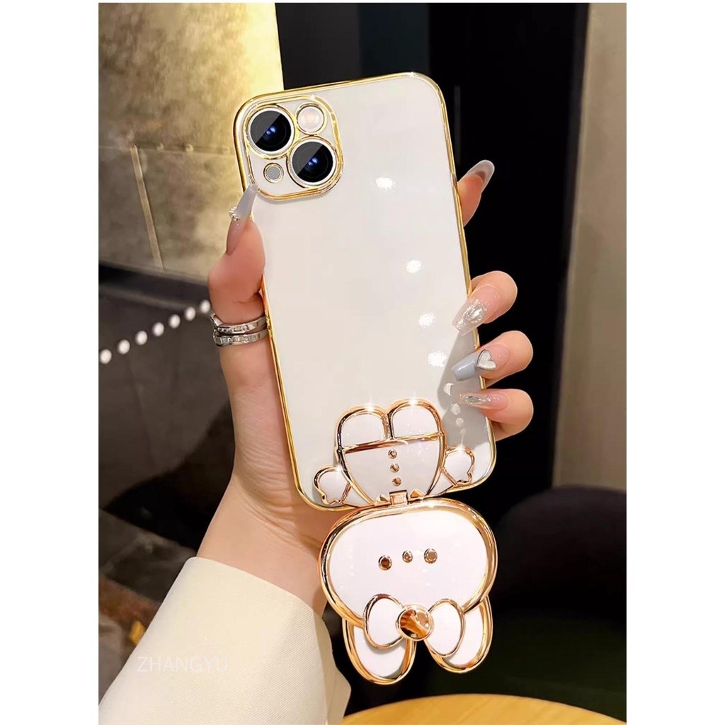 ปลอก OPPO A17K เคสโทรศัพท์ TPU 3D กระต่ายขาตั้งสเตอริโอ Ultra Thin Electroplated Soft Case เคสป้องกันการกระแทกพร้อมสร้อยข้อมือ - รูปที่ 4