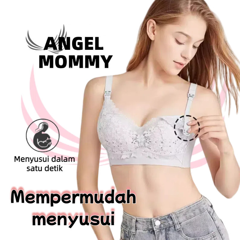 Angel MOMMY ชุดชั้นในพยาบาลผู้หญิง Push-Up Bra ชุดชั้นในพยาบาลลูกไม้คลอดบุตรด้านบนเปิดปุ่มพยาบาล Bra