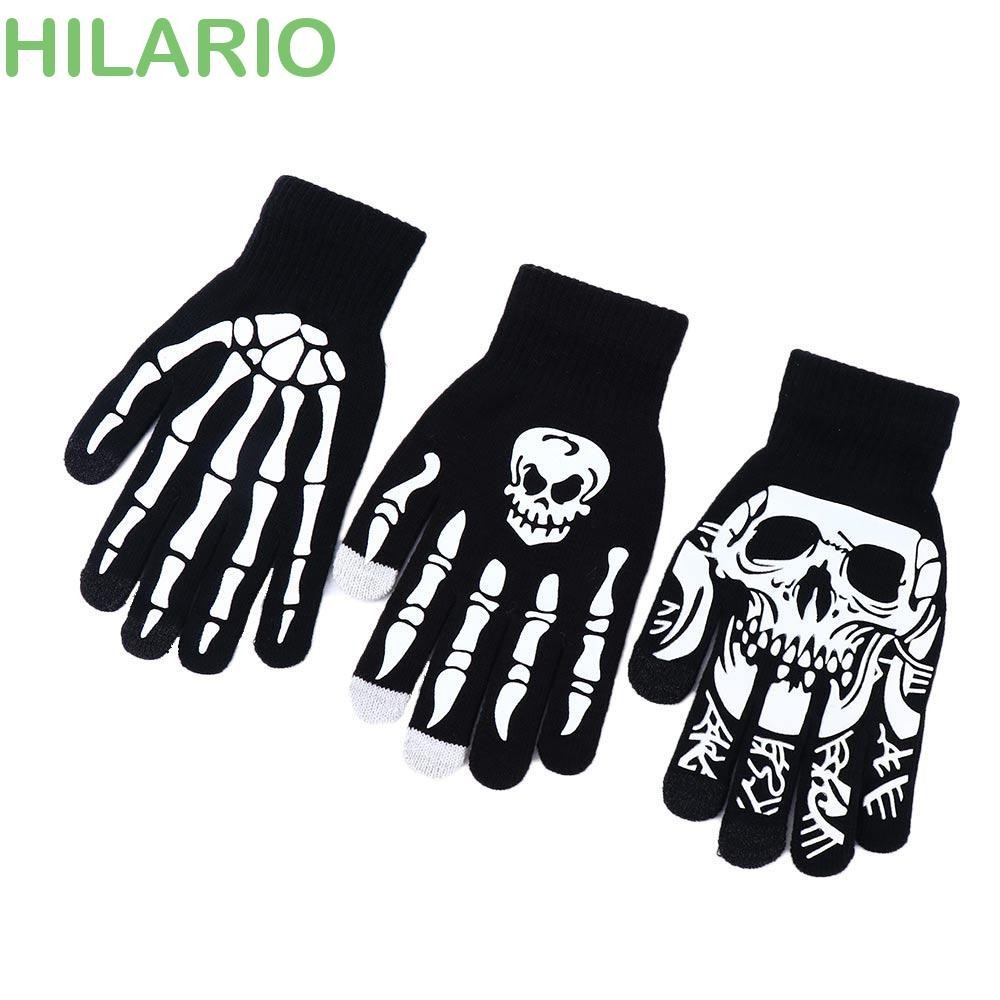 Hilario ฮาโลวีน Luminous Mittens Punk หญิงที่ไม่ซ้ํากันมือกระดูก Keep Warm ชาย Skull Skeleton ถุงมือครึ่งนิ้ว