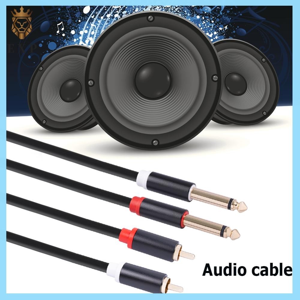 [explosion1.th] 2 RCA Male to Dual 6.35 Jack Male Audio Cable Mixer Amplifier Adapter Cord