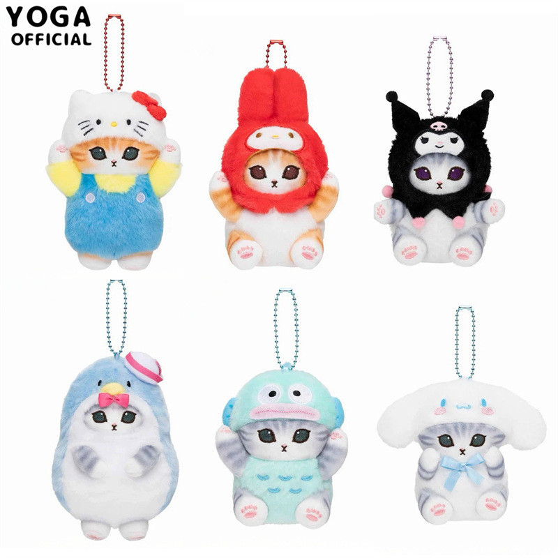 Kawaii Shark Cat Sanrio Series ของเล่นตุ๊กตา Kuromi Hello Kitty Melody Cinnamoroll น่ารักพวงกุญแจจี้ของขวัญวันเกิด