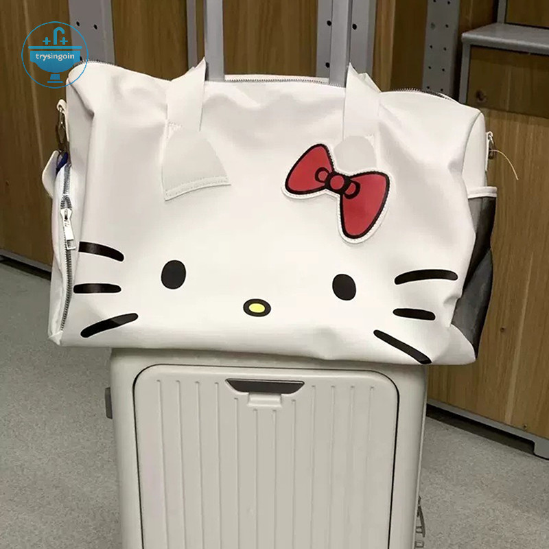 [trysingoin] Miniso กระเป๋าเดินทางความจุขนาดใหญ่กระเป๋าออกแบบน่ารัก Hello Kitty กระเป๋า Duffle กันน้ํากระเป๋าแฟชั่นกระเป๋า TH