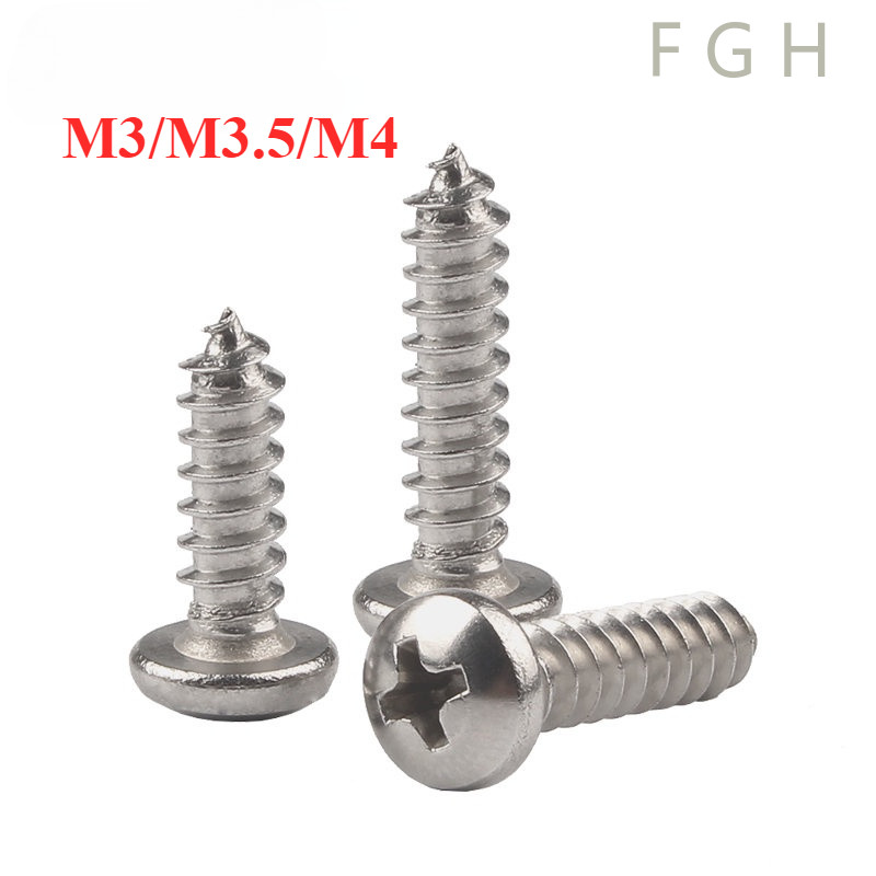 [FGHS-1-y] M3/M3.5/M4 สกรู เกลียวปล่อย สแตนเลส 304 หัวกลม หัวแพน แฉก P+ ปลายแหลม น็อต Pan Head Phillip Tapping Screw SUS304